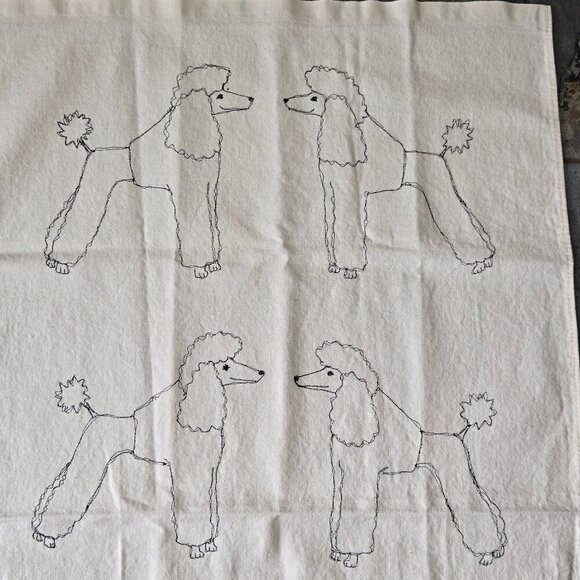 Anthropologie Poppy Treffy Set of 2 Tea Towels "Poodle Love" Unbleached Cotton - Picture 2 of 5